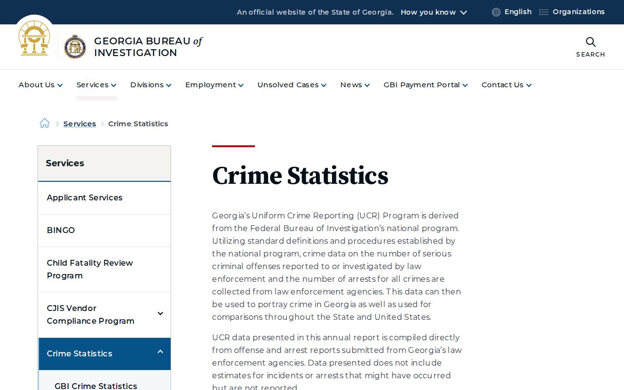 Georgia Bureau of Investigation crime statistics program webpage