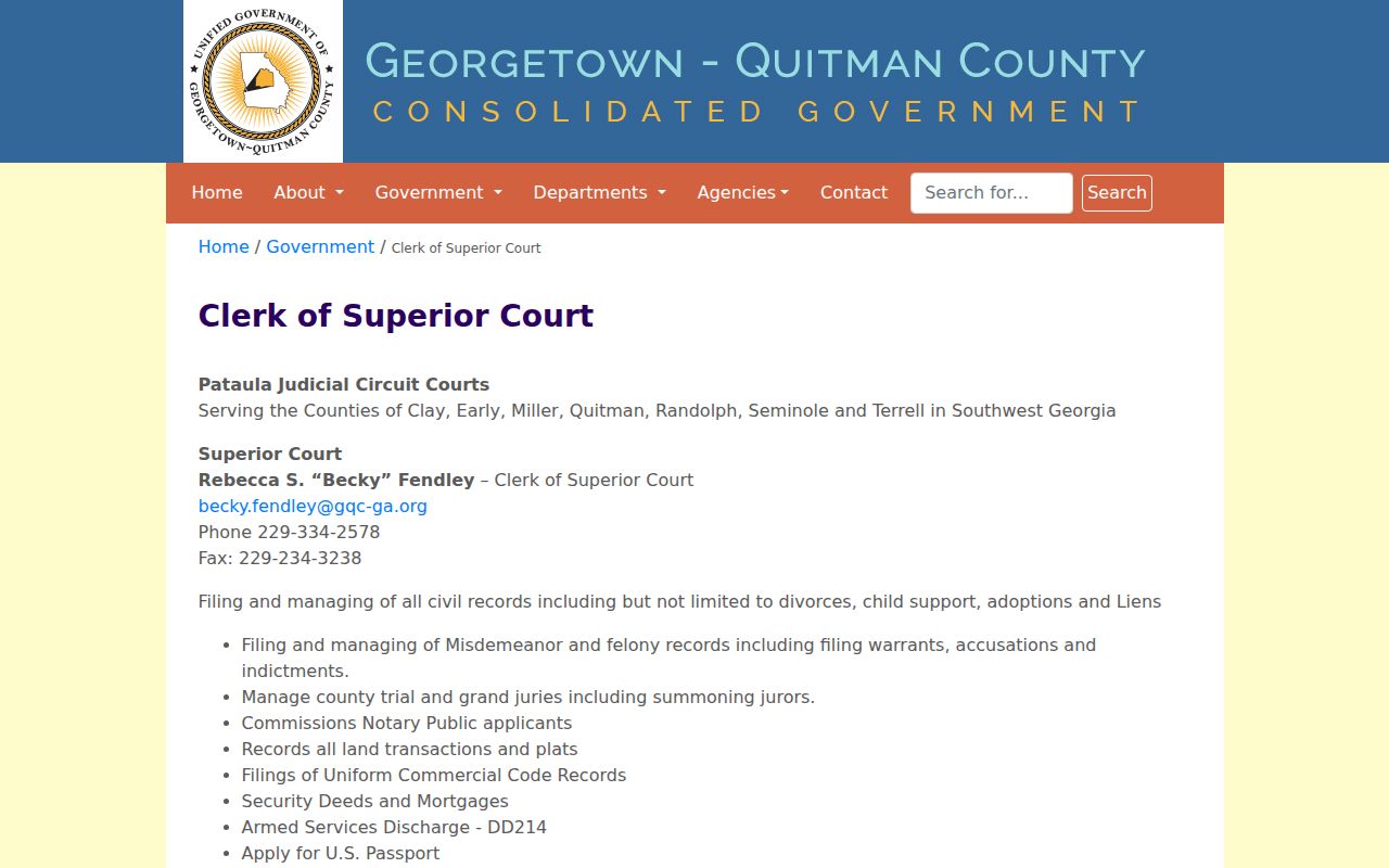 Quitman County Clerk of Superior Court official webpage
