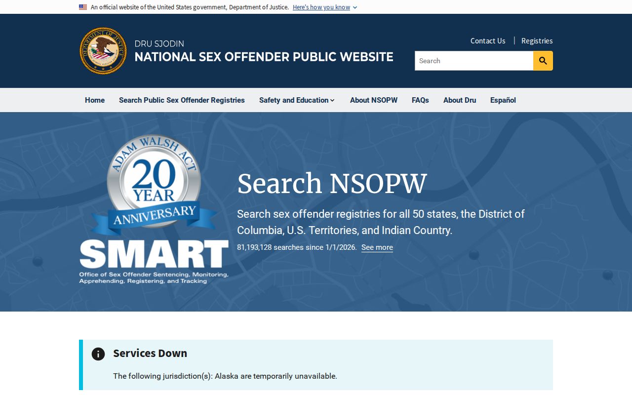 National Sex Offender Public Website search for cross-state registry checks
