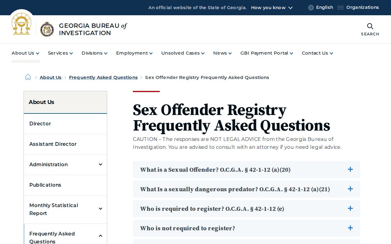 GBI sex offender registry frequently asked questions on Georgia registration and updates